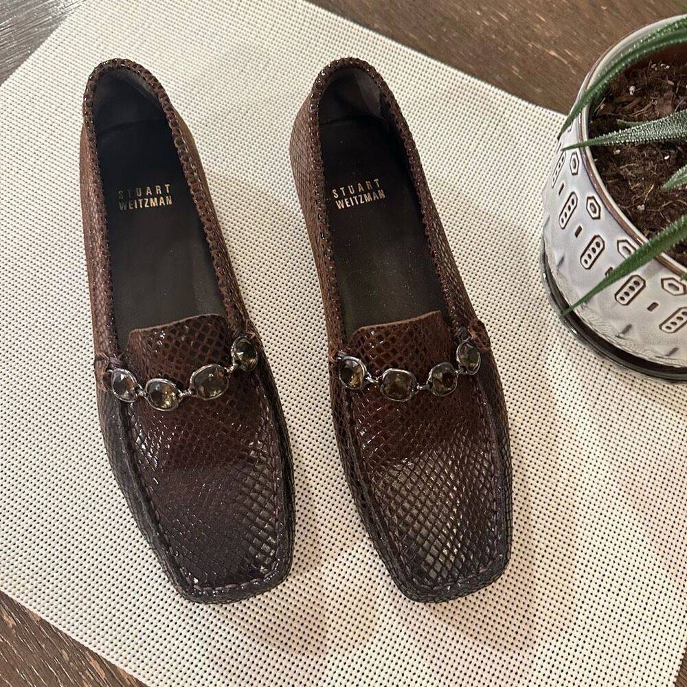 Stuart Weitzman Brown Python Embossed Comfy Leath… - image 2